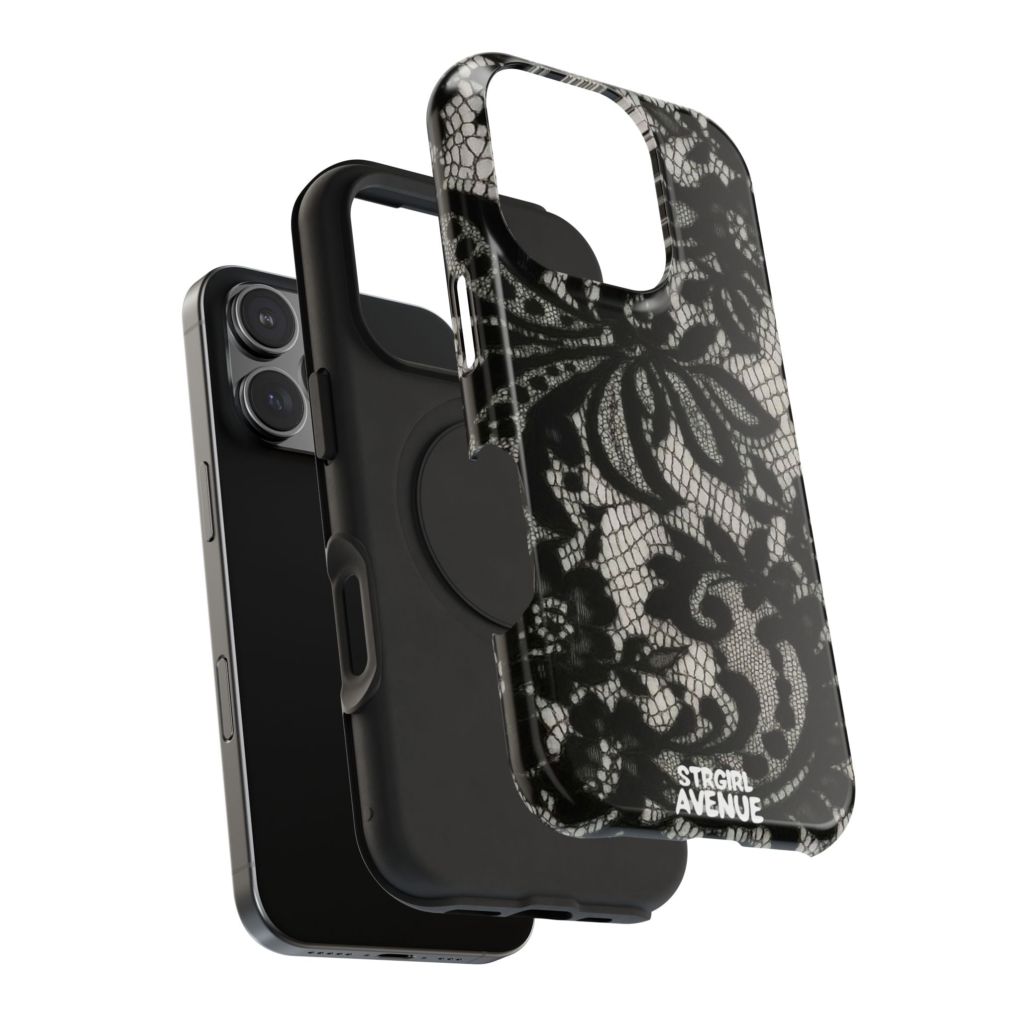 “Lacey black” protective phone case