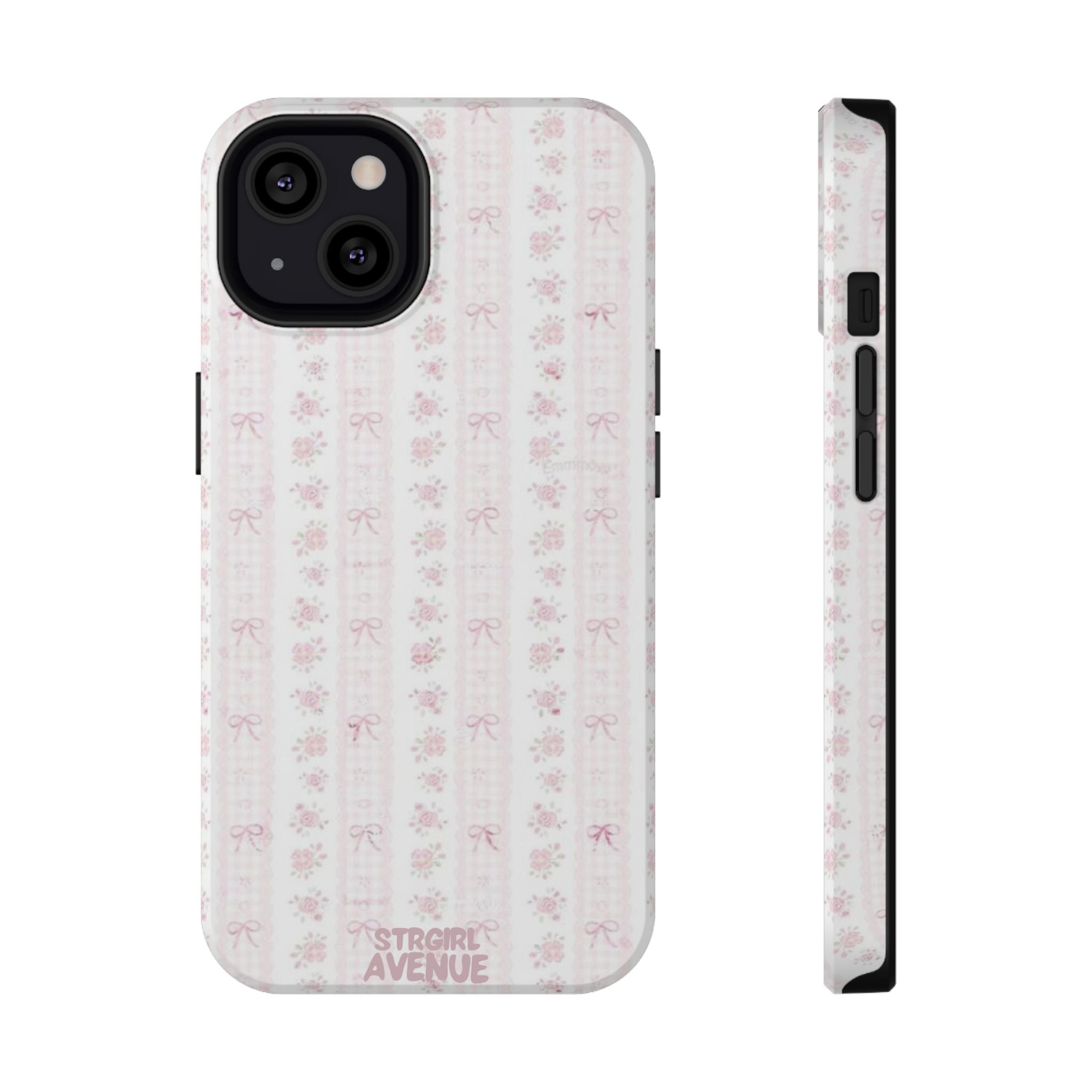 “Blush Bow Stripe” protective phone case
