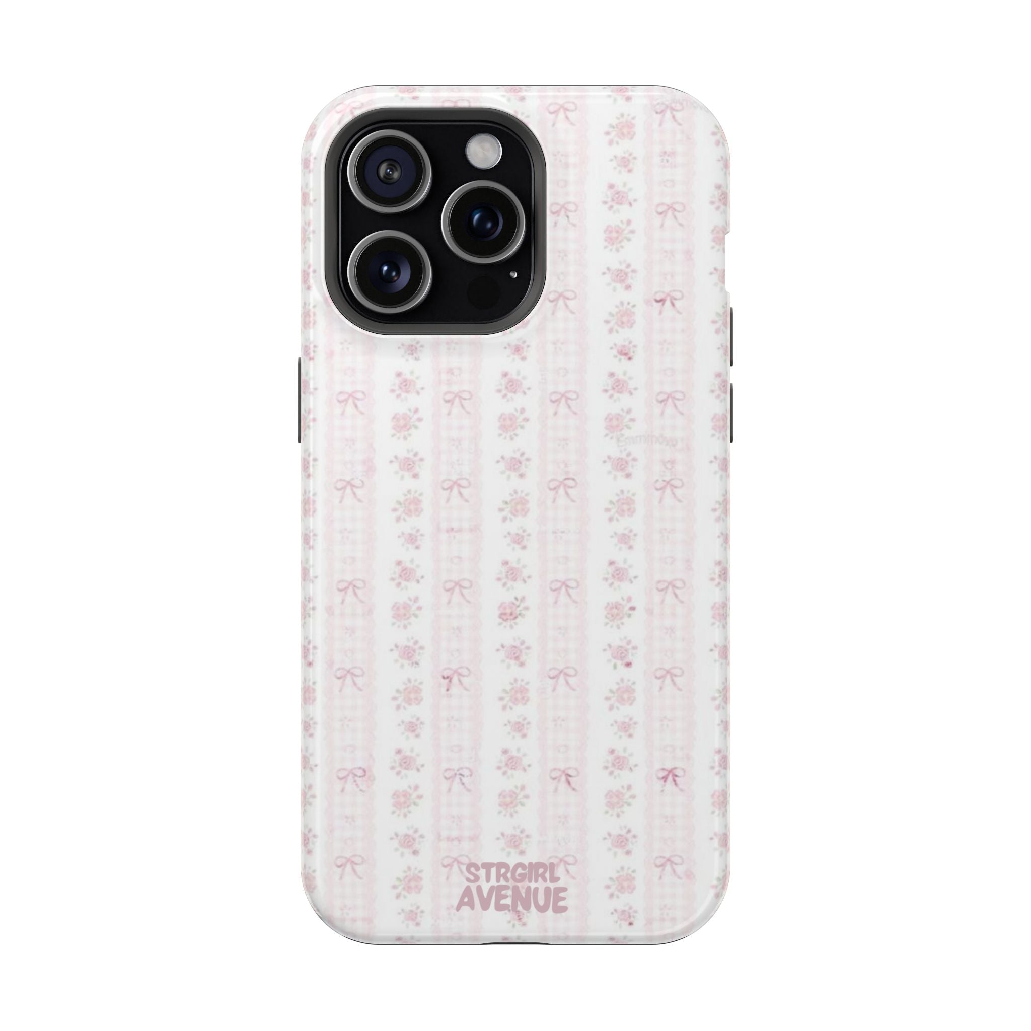 “Blush Bow Stripe” protective phone case