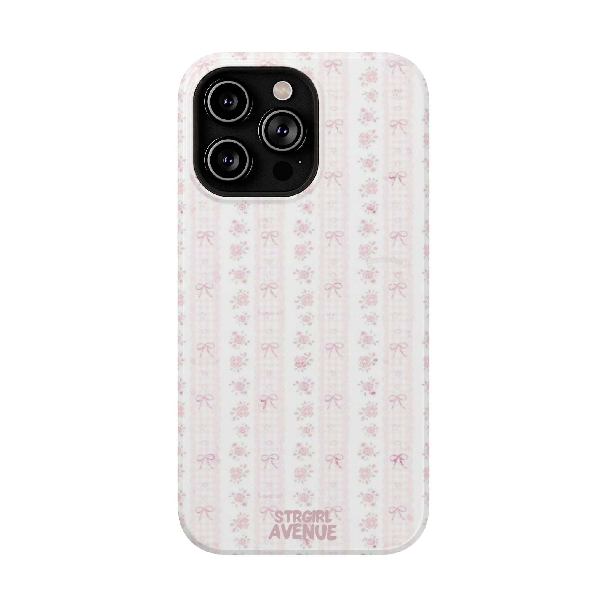 “Blush Bow Stripe” protective phone case