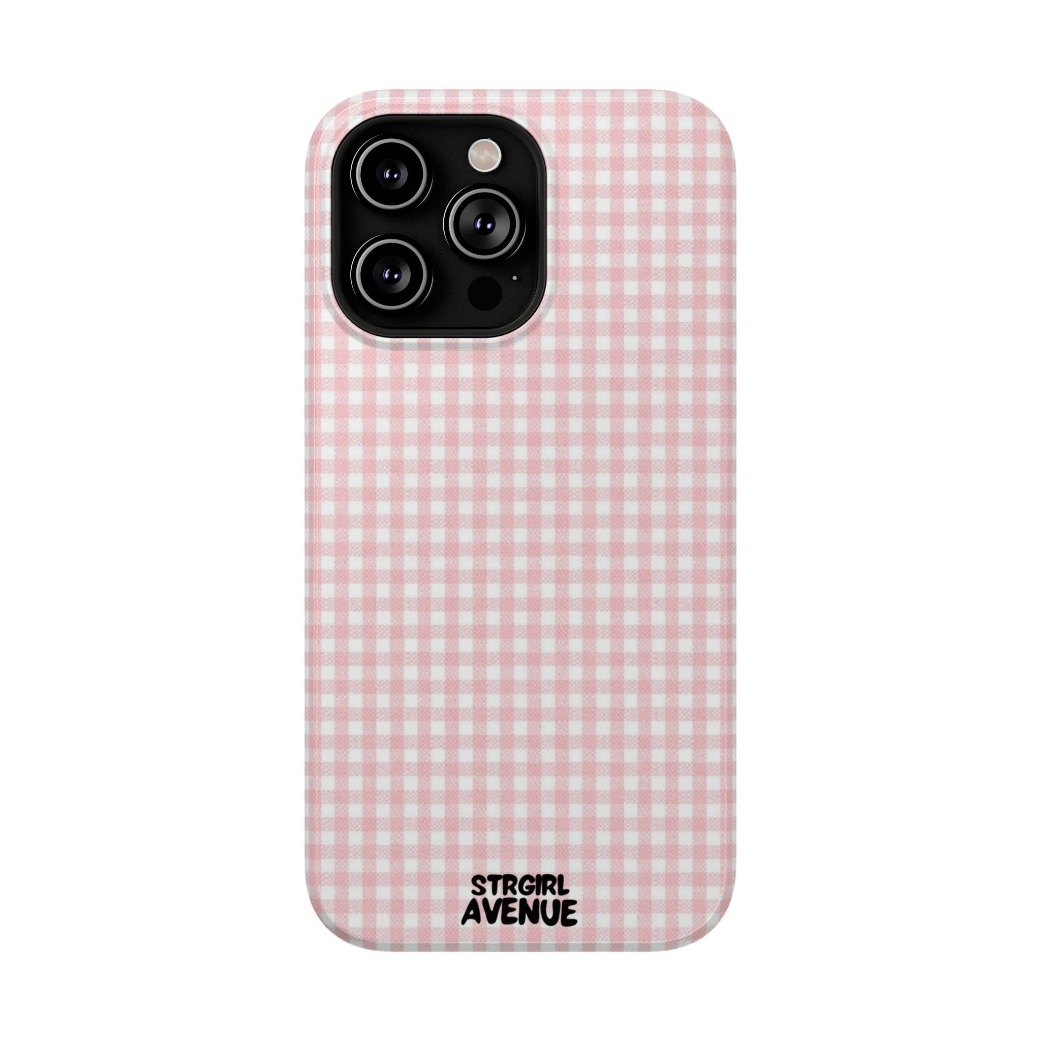 “pink gingham” protective phone case