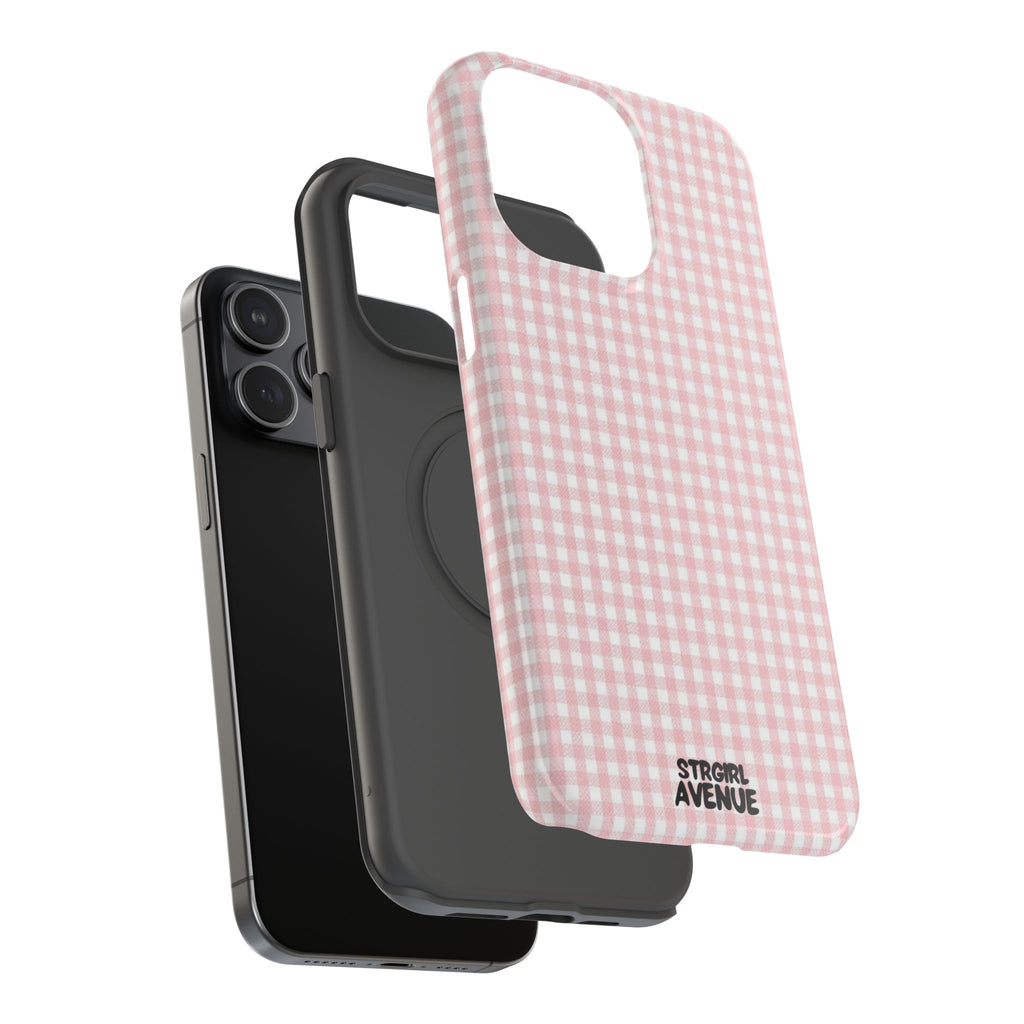“pink gingham” protective phone case