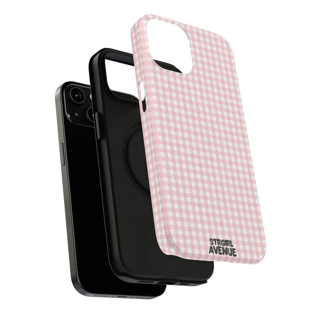 “pink gingham” protective phone case