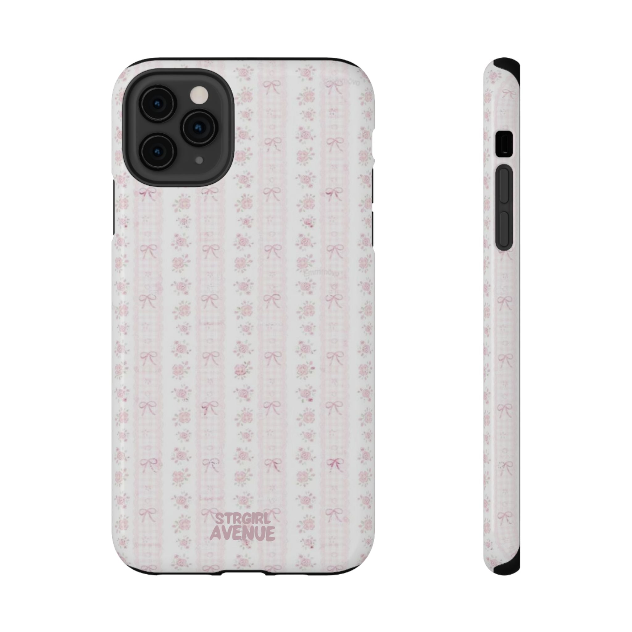 “Blush Bow Stripe” protective phone case