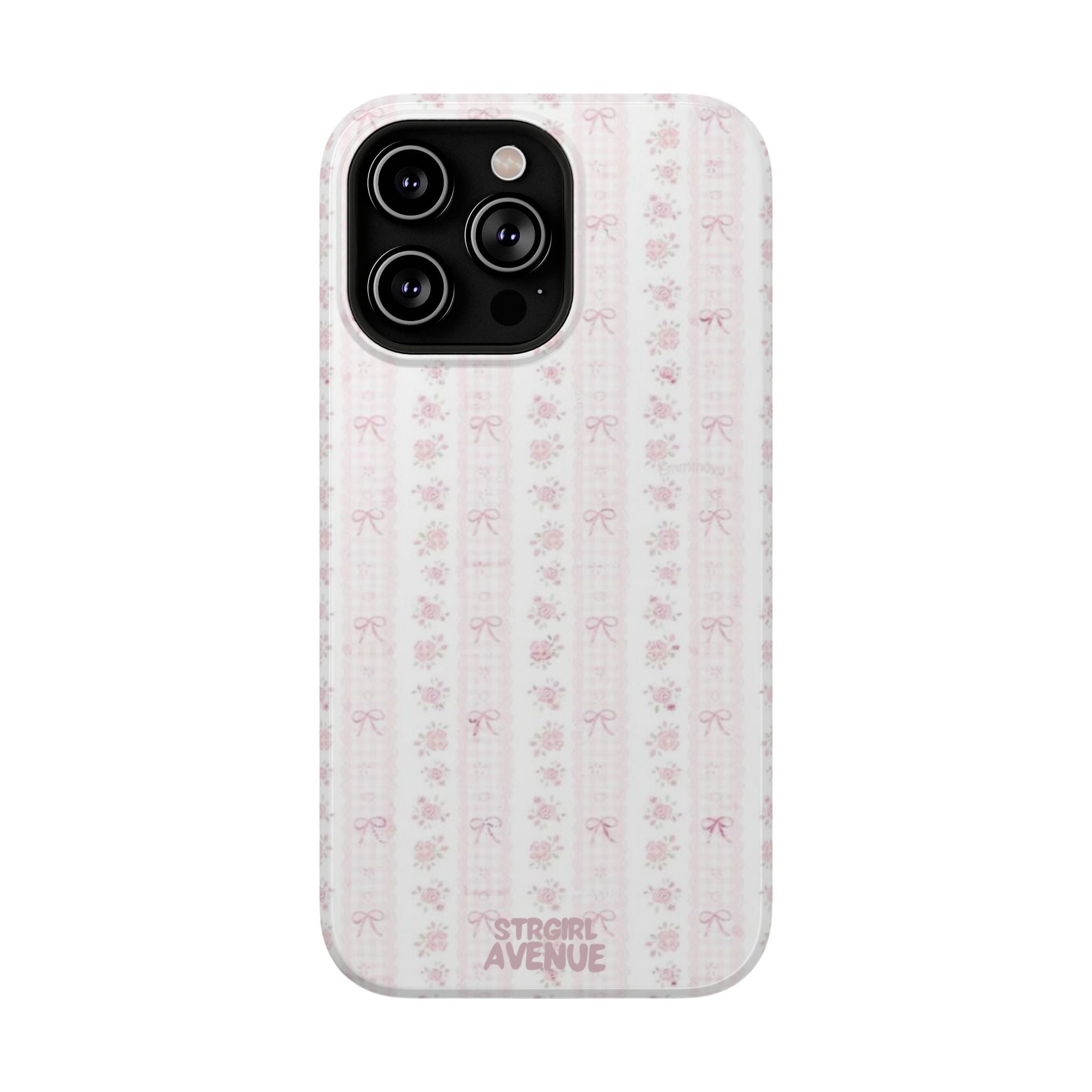 “Blush Bow Stripe” protective phone case