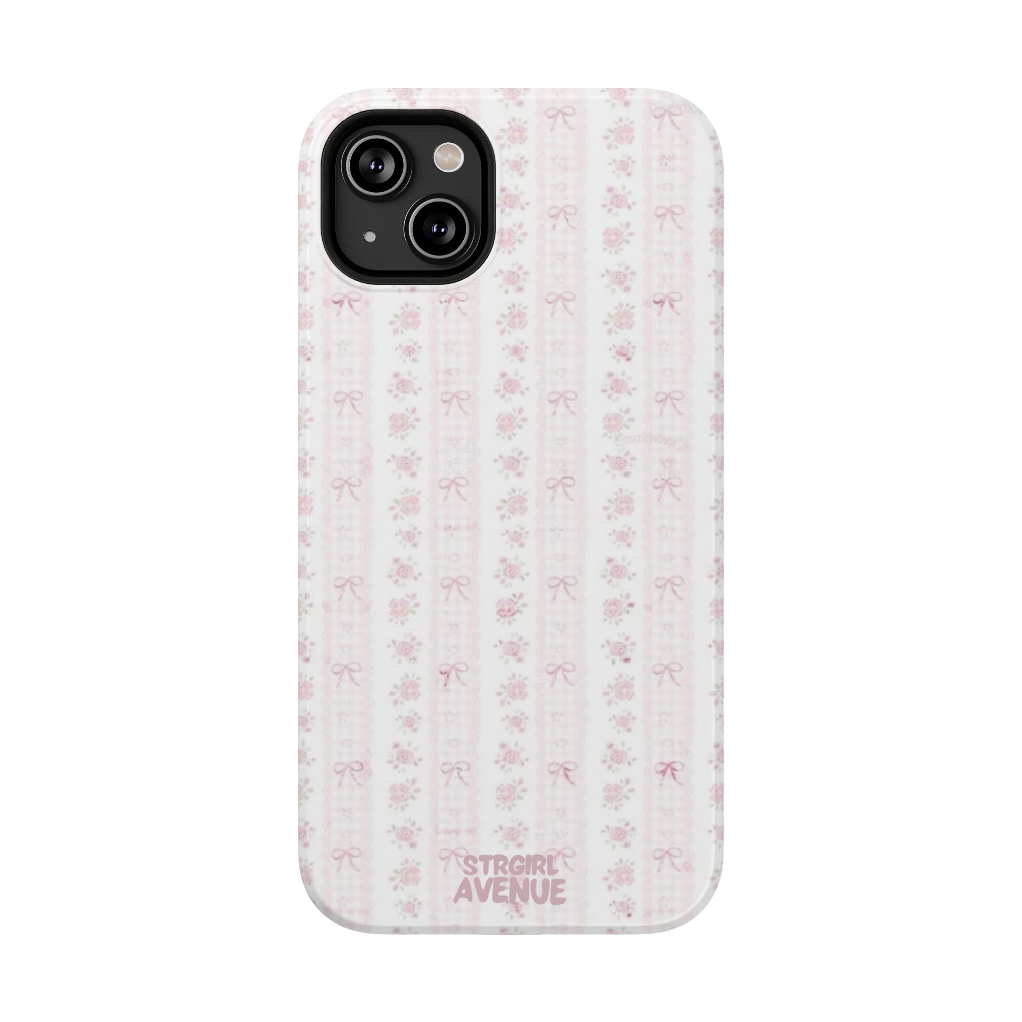 “Blush Bow Stripe” protective phone case