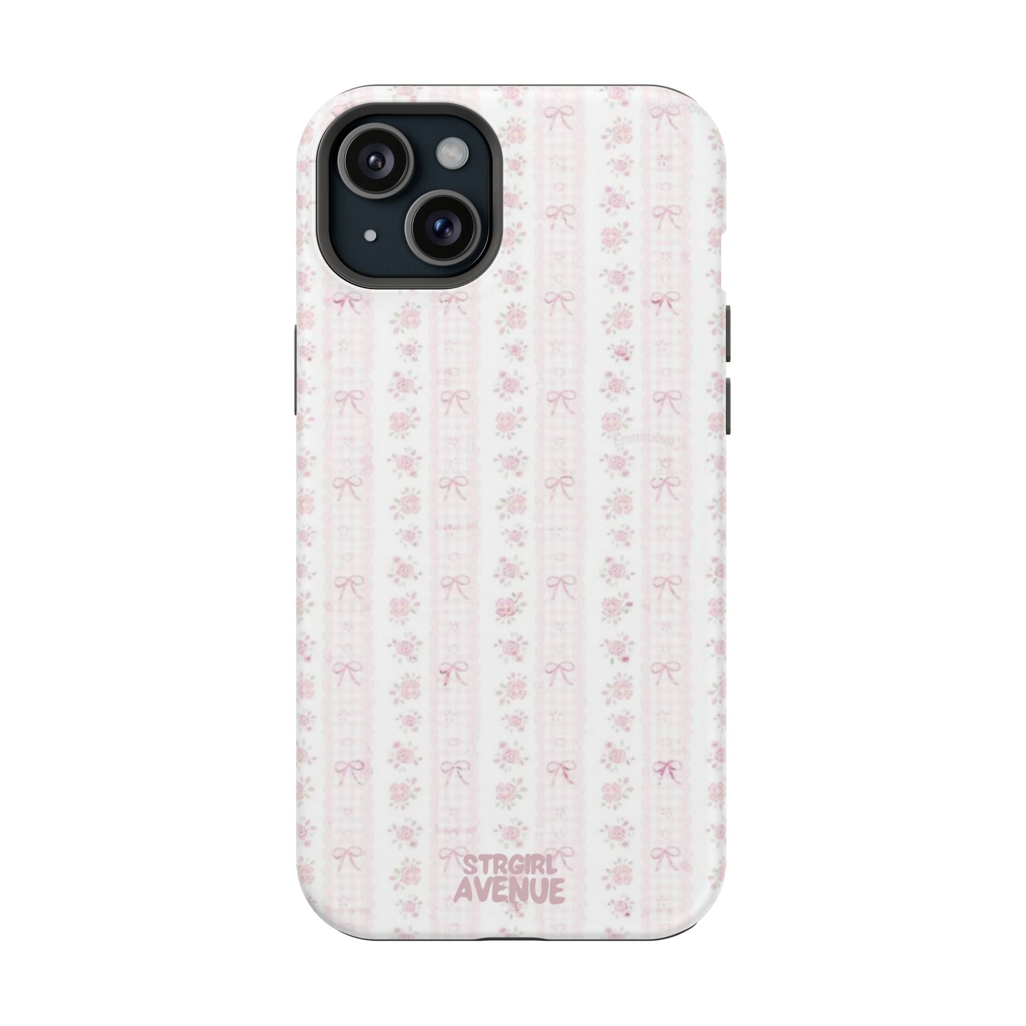 “Blush Bow Stripe” protective phone case