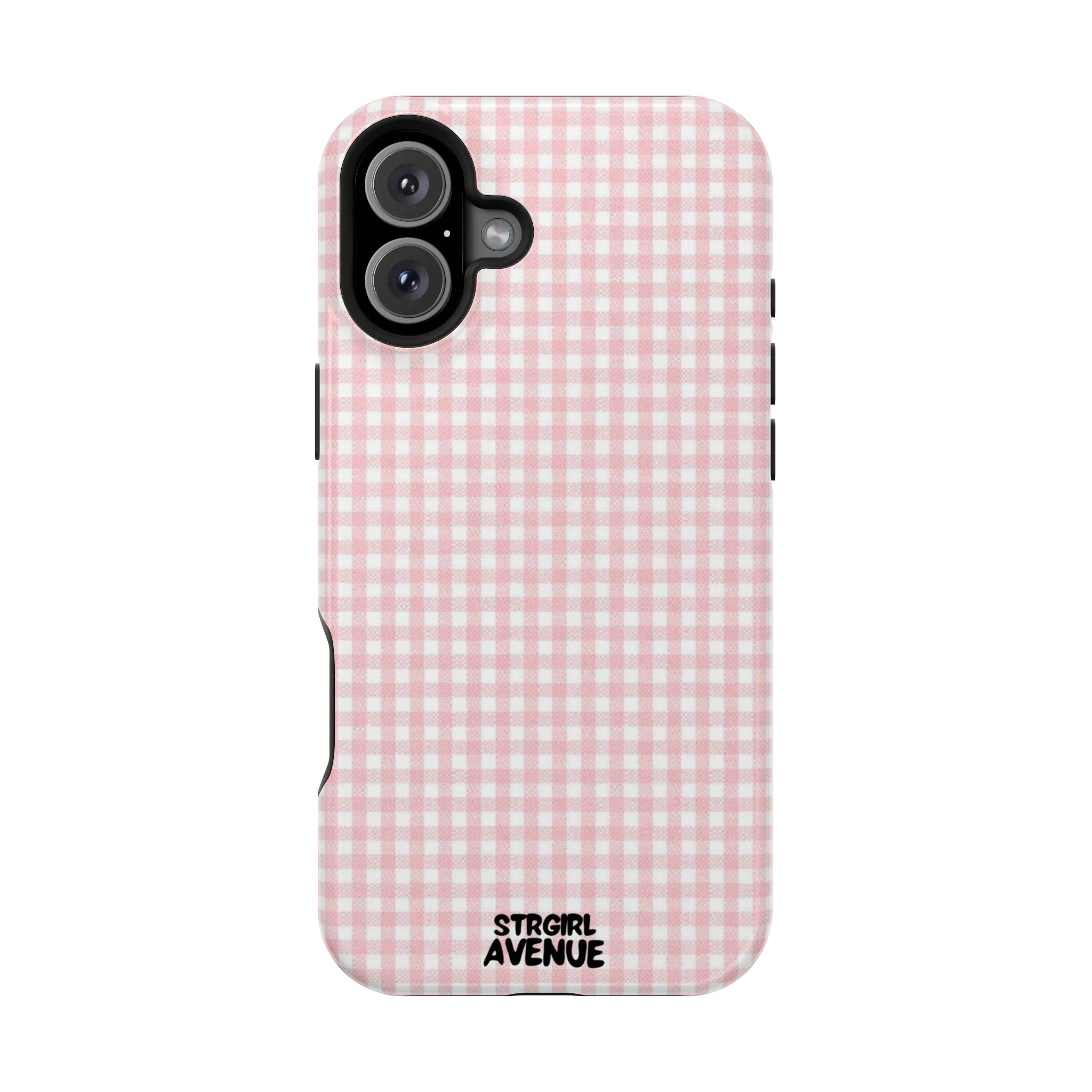 “pink gingham” protective phone case