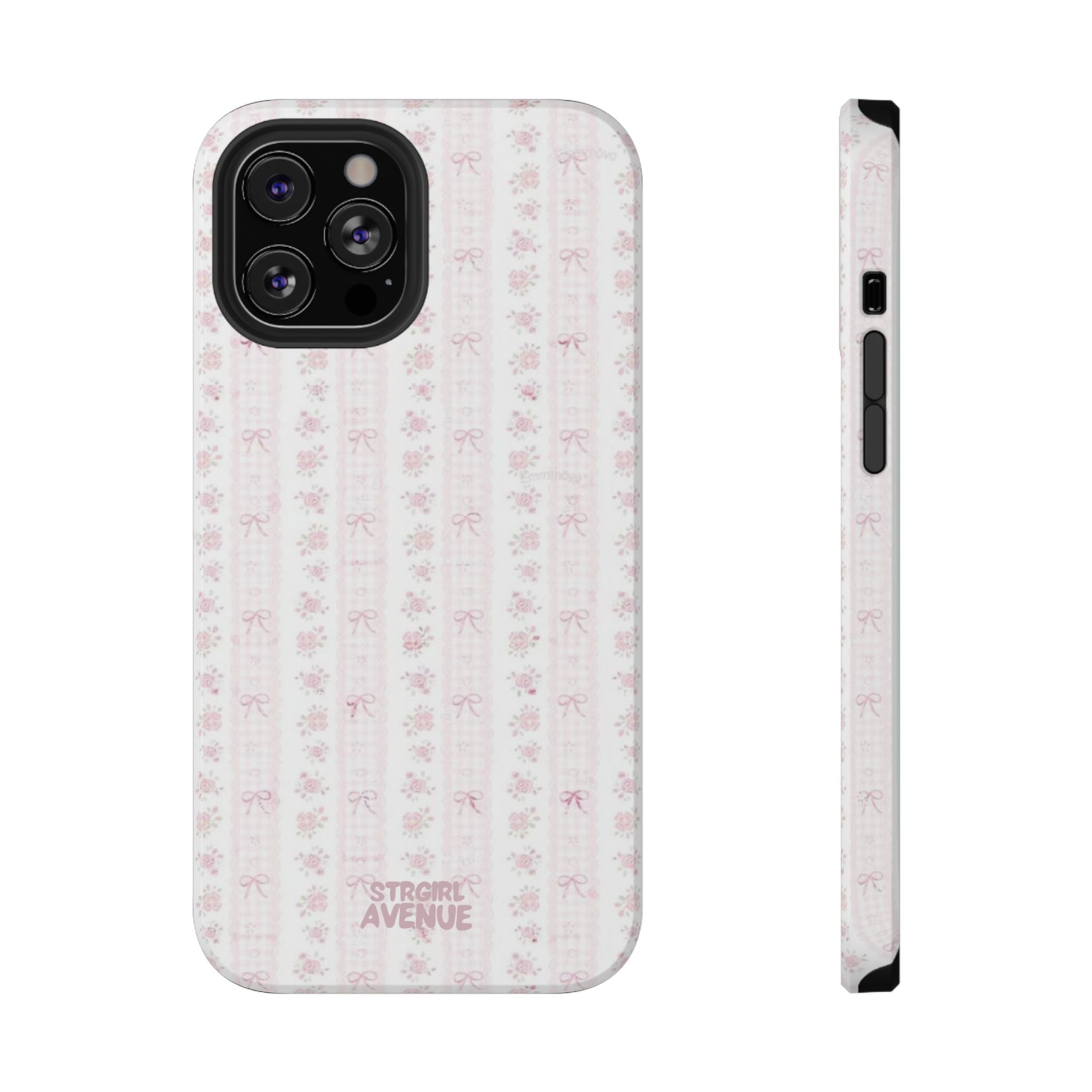“Blush Bow Stripe” protective phone case