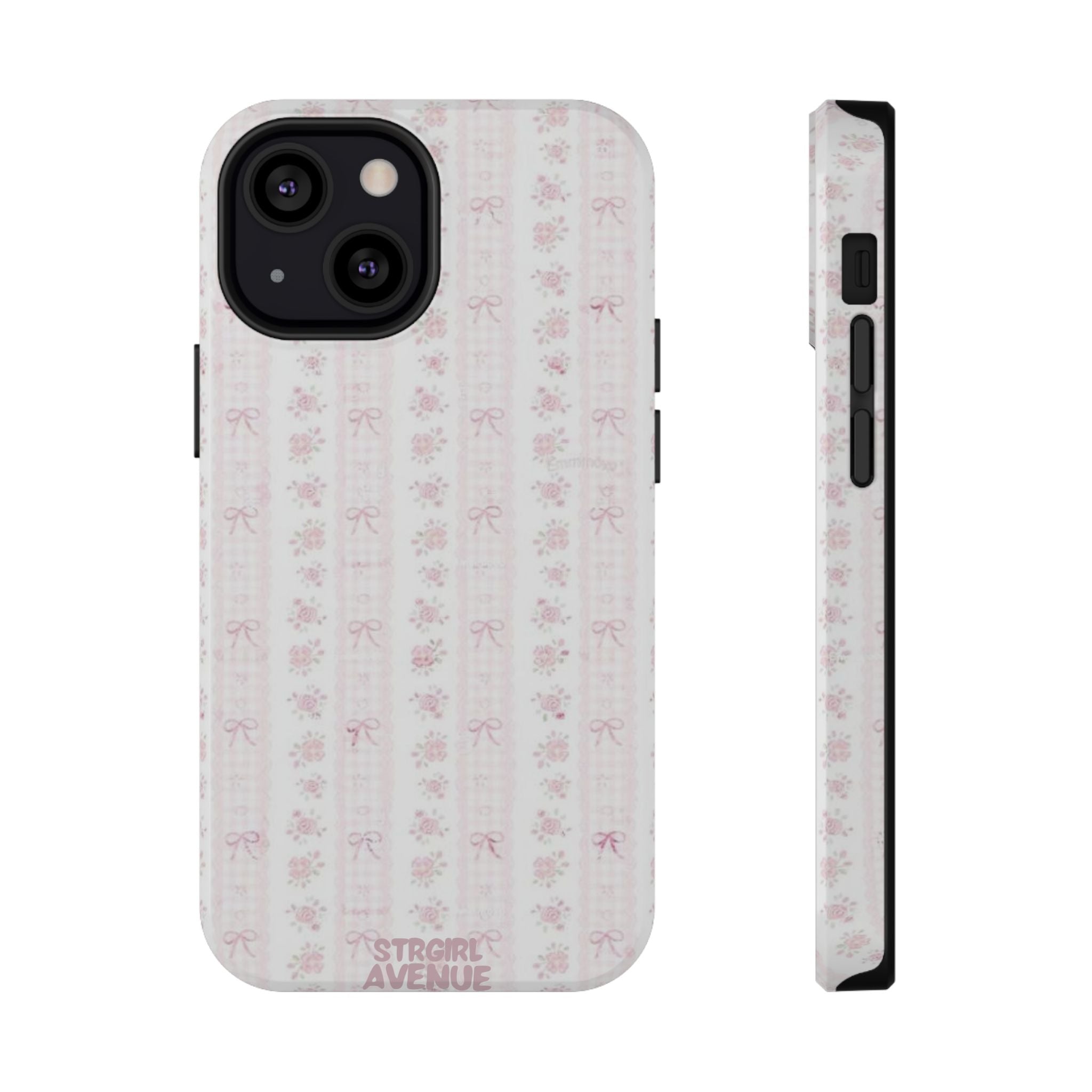 “Blush Bow Stripe” protective phone case