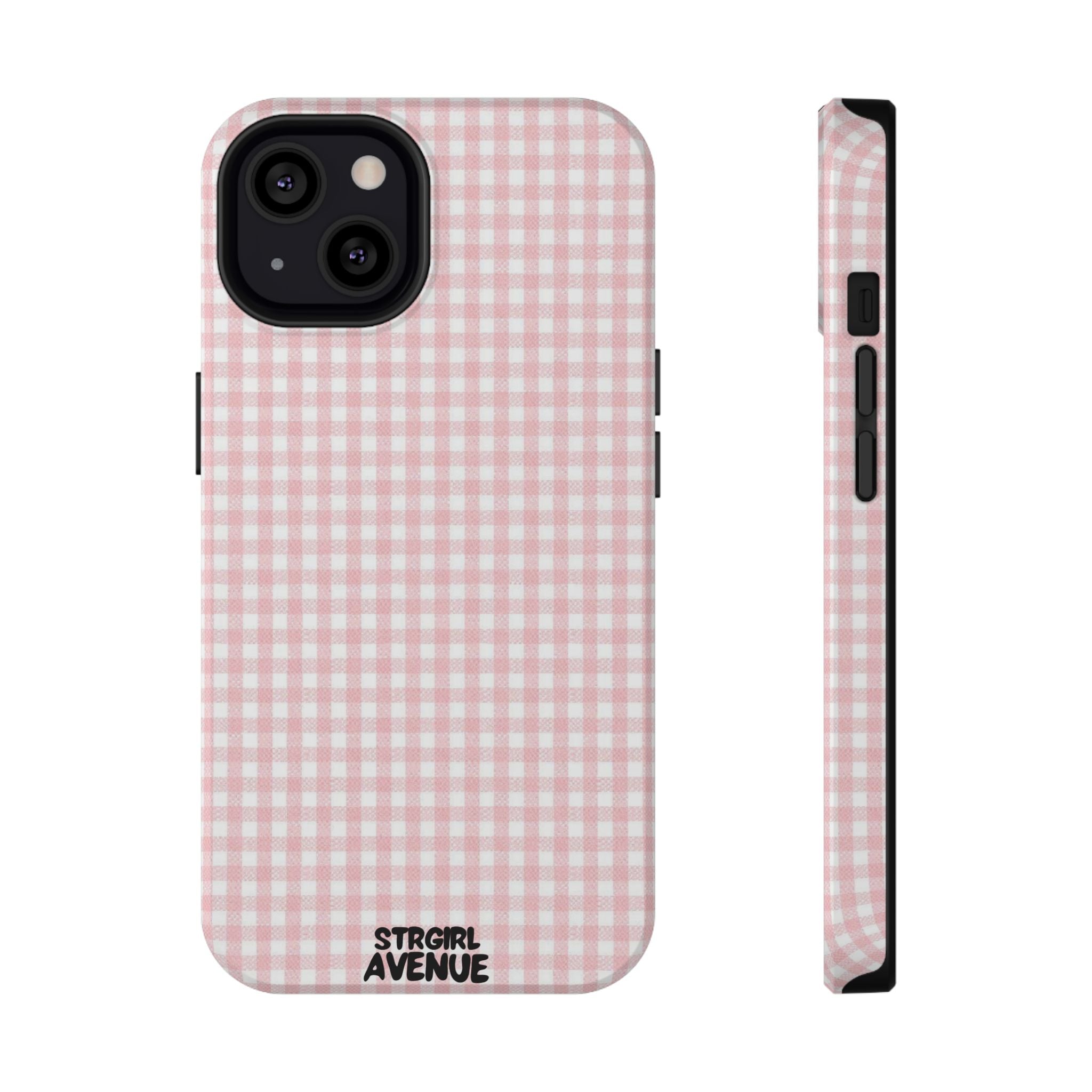 “pink gingham” protective phone case