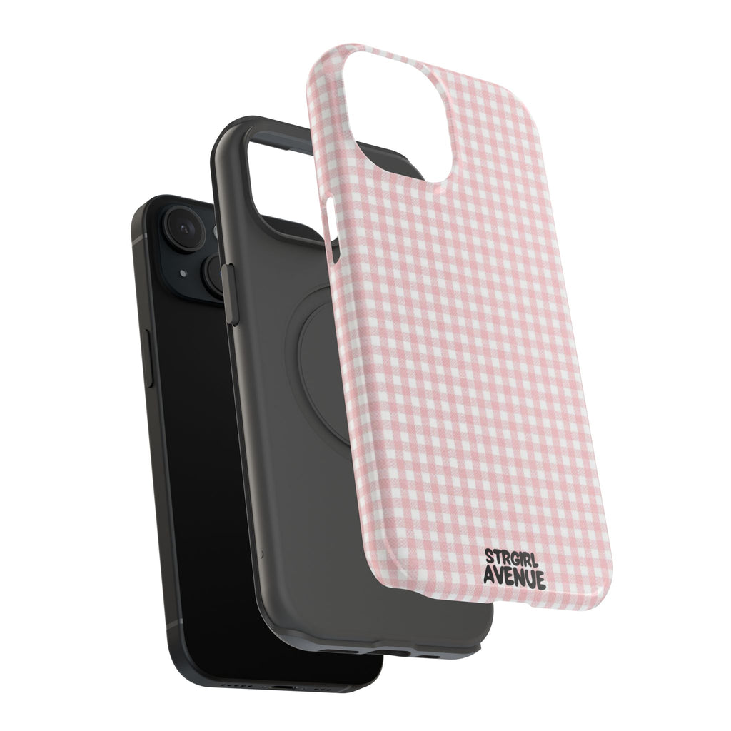 “pink gingham” protective phone case