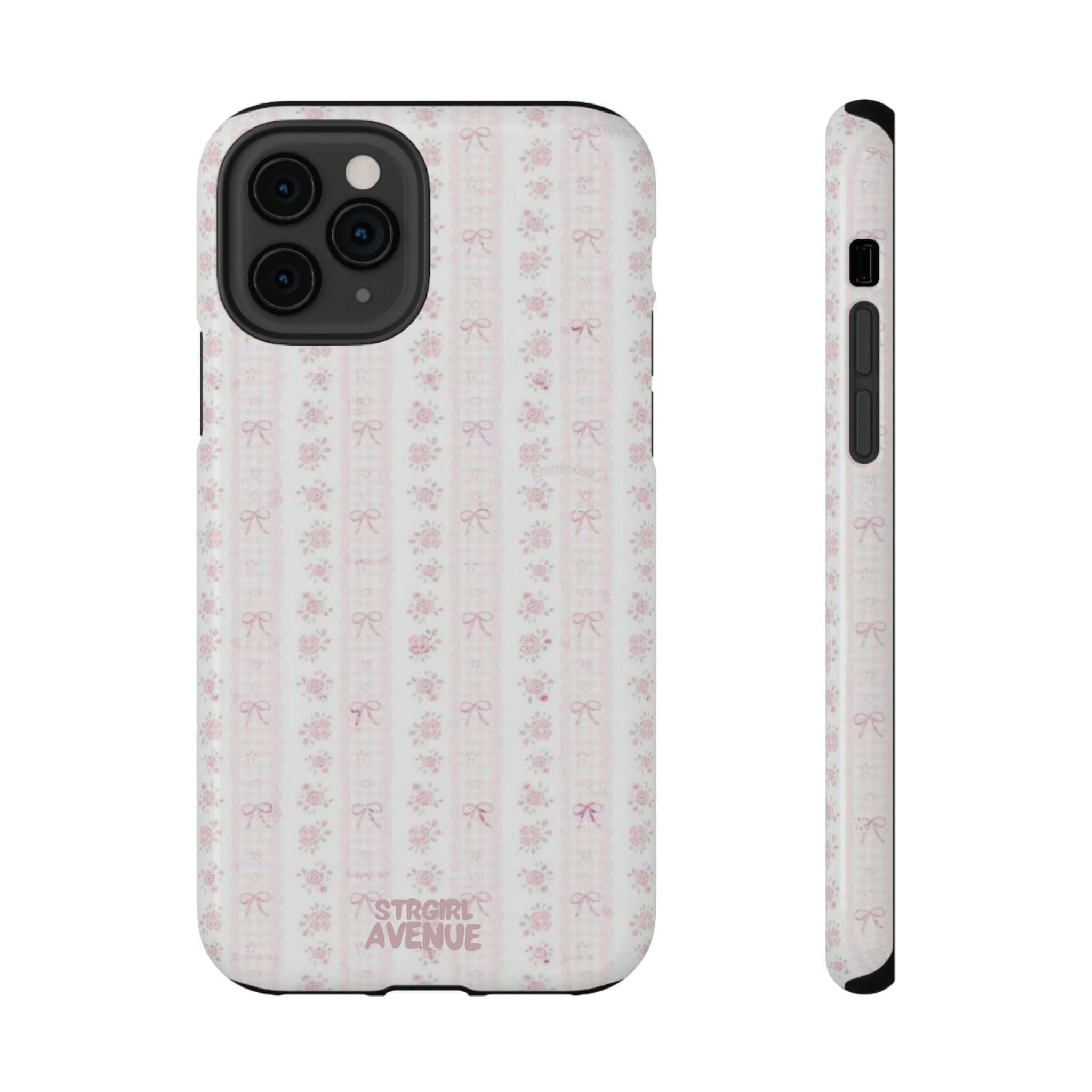 “Blush Bow Stripe” protective phone case