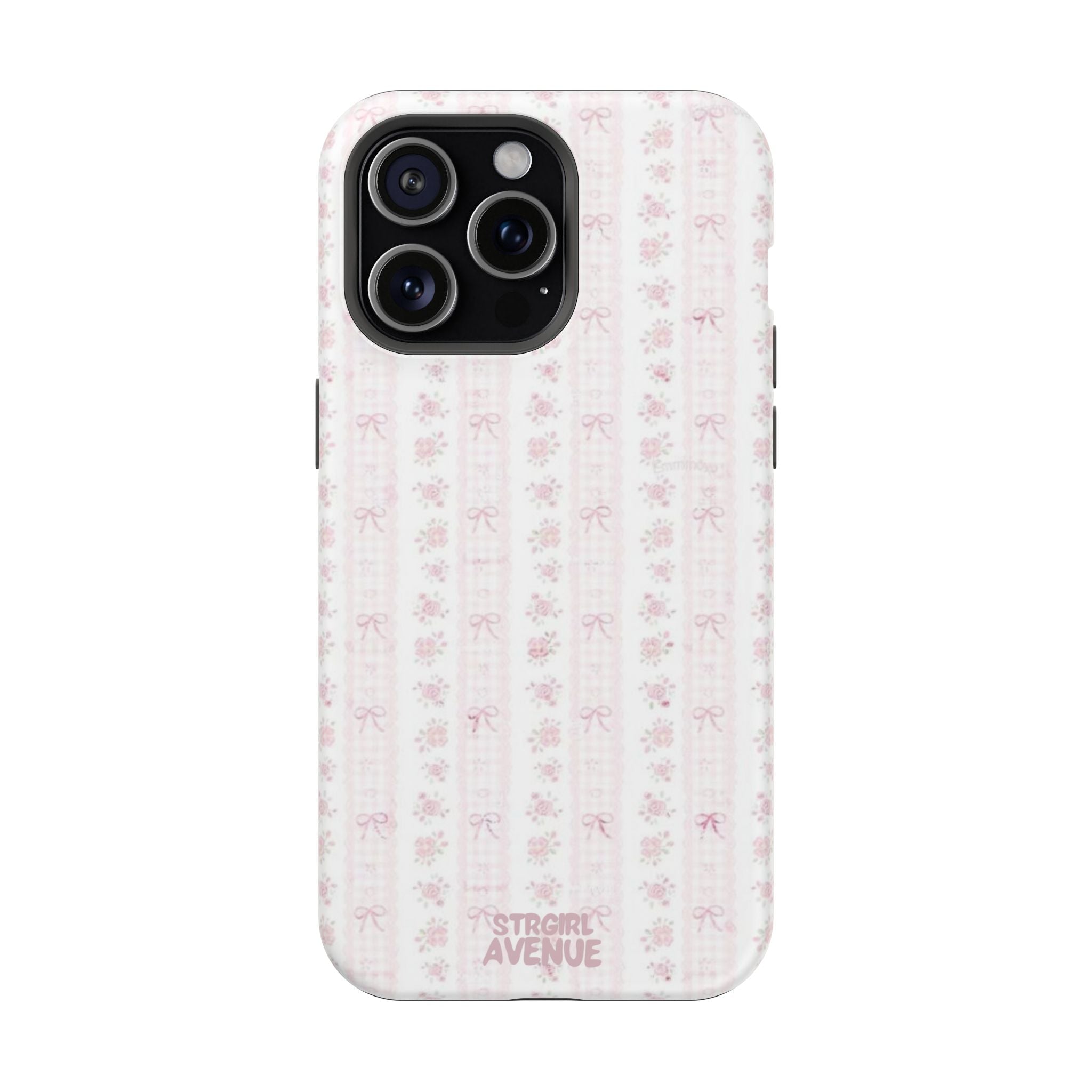 “Blush Bow Stripe” protective phone case