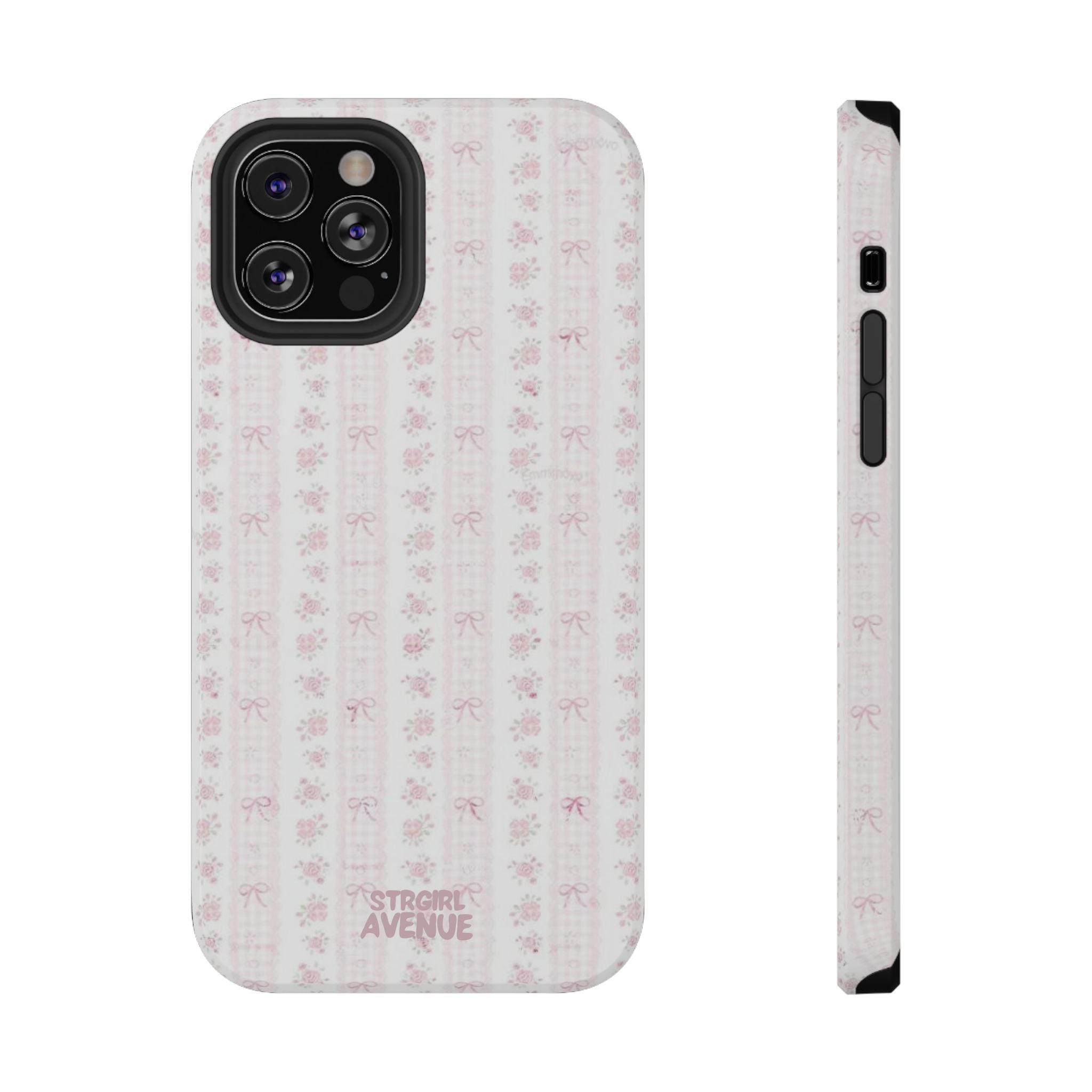 “Blush Bow Stripe” protective phone case