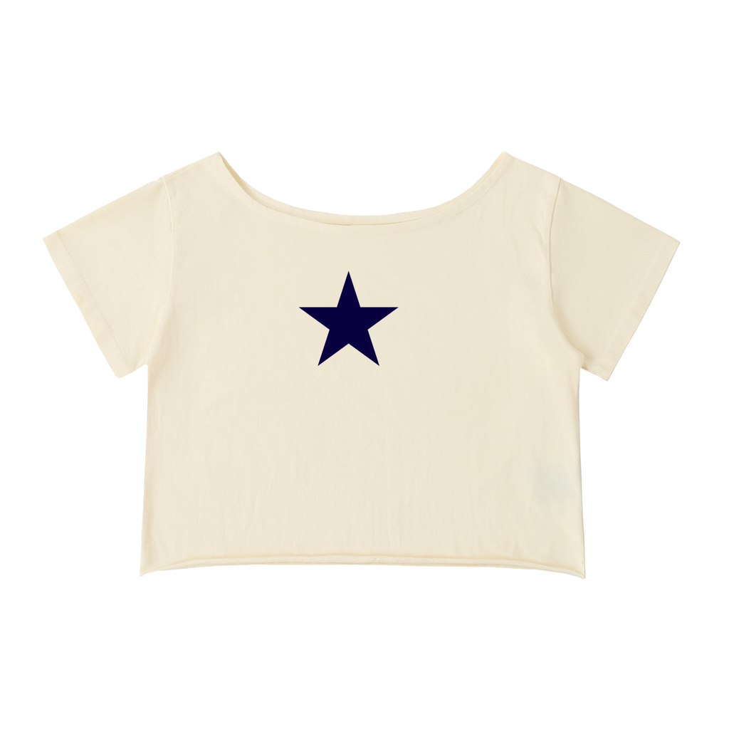 “Navy wishes”Off-Shoulder T-Shirt