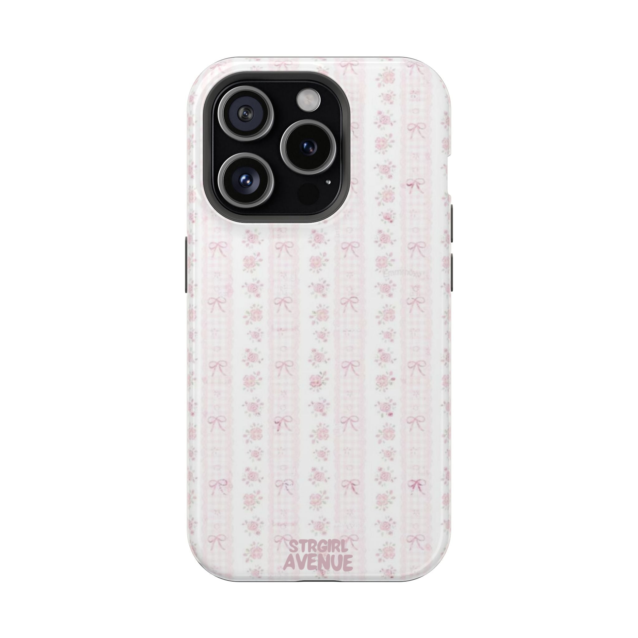“Blush Bow Stripe” protective phone case