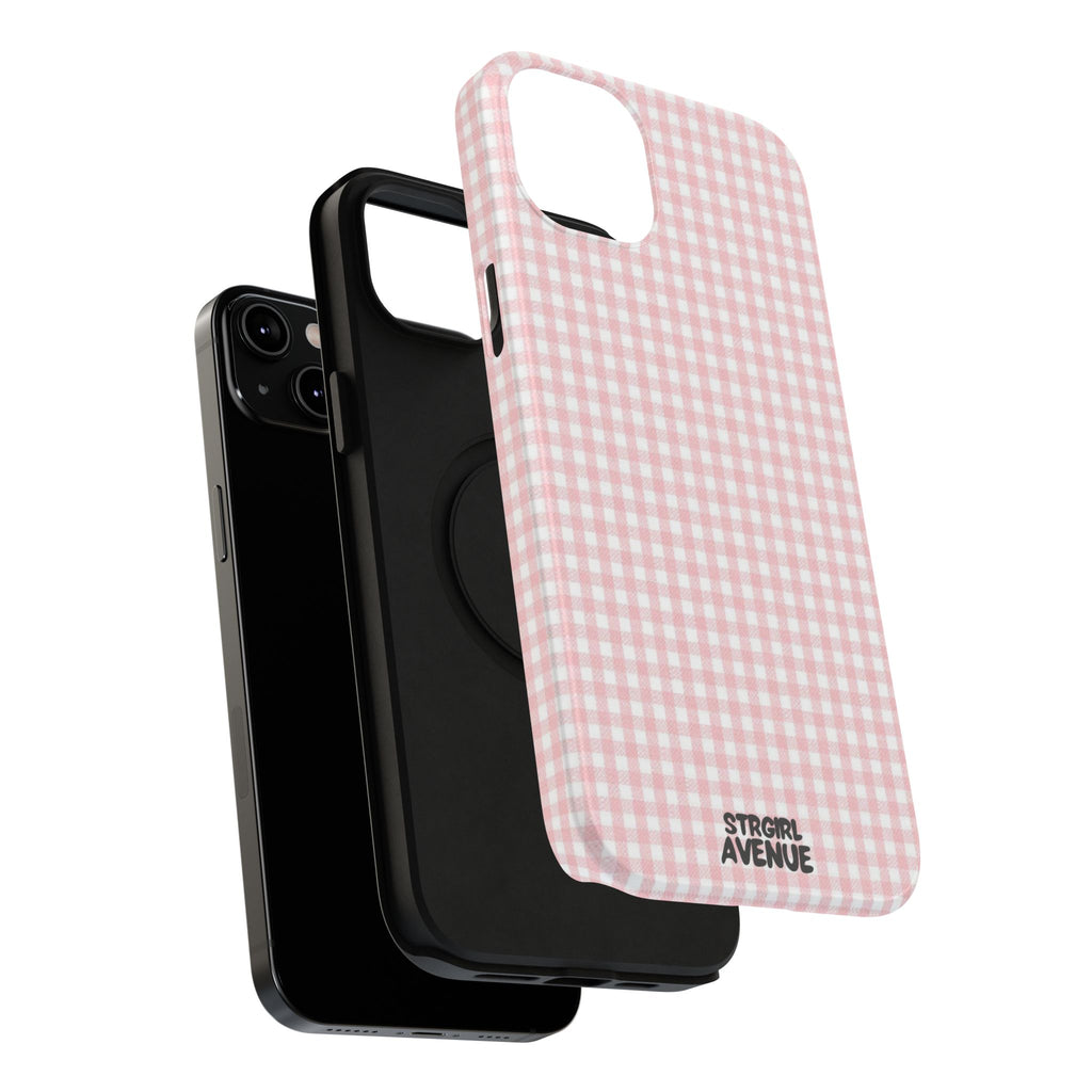 “pink gingham” protective phone case