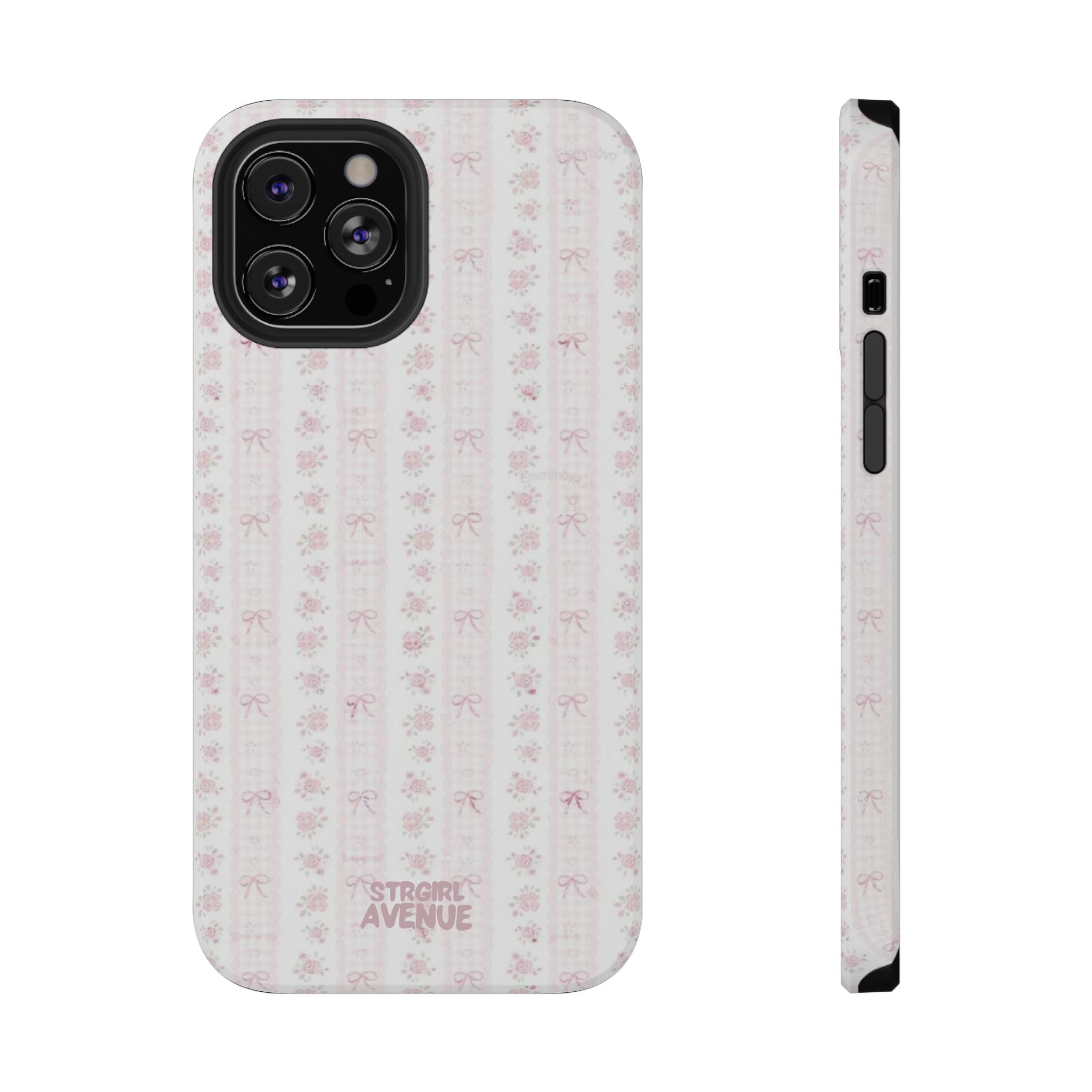“Blush Bow Stripe” protective phone case