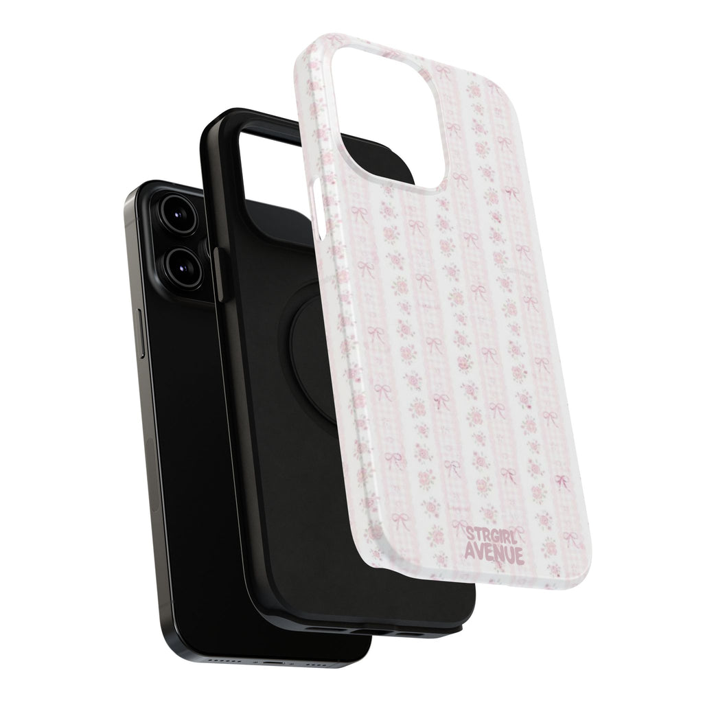 “Blush Bow Stripe” protective phone case