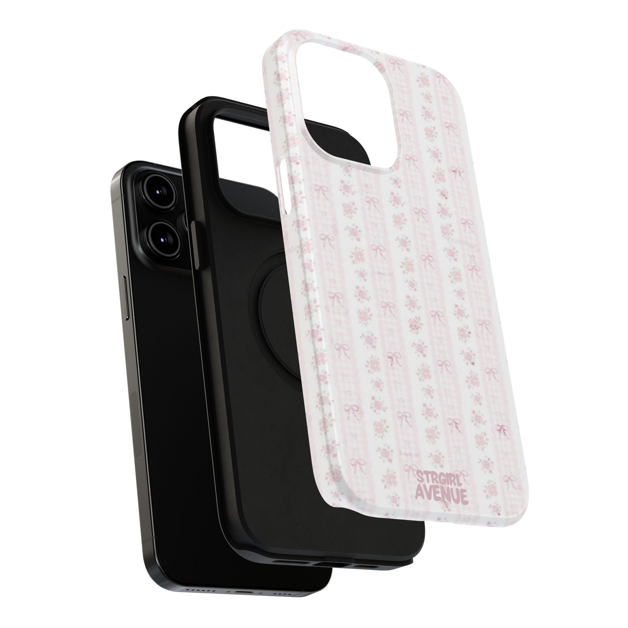 “Blush Bow Stripe” protective phone case