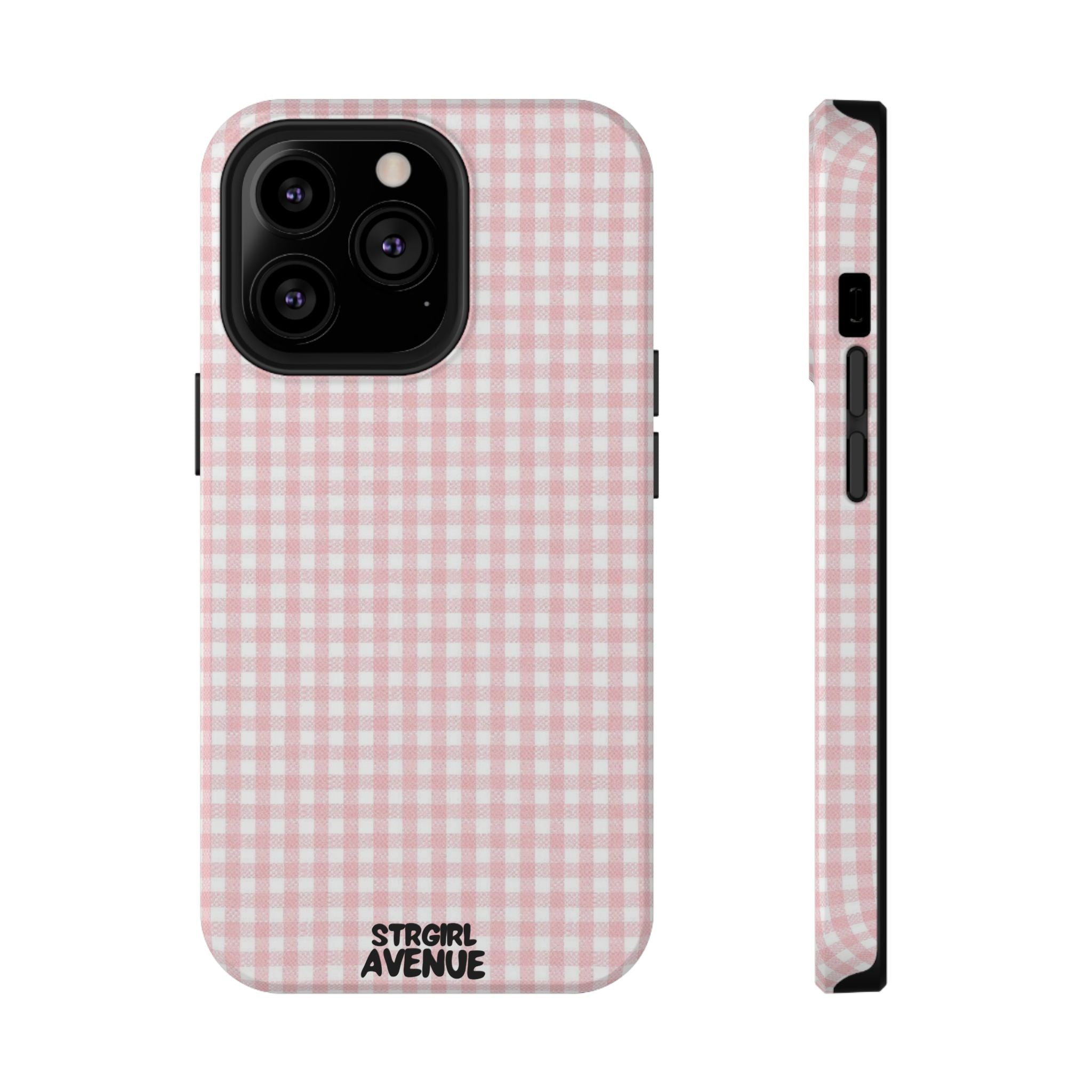 “pink gingham” protective phone case