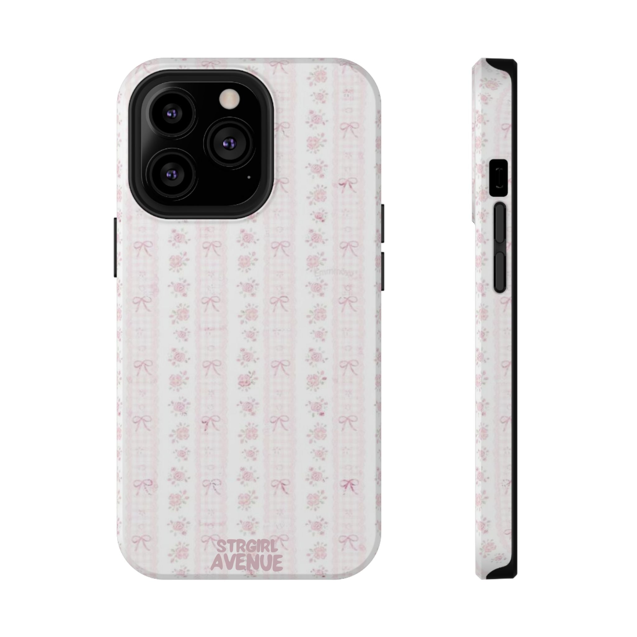 “Blush Bow Stripe” protective phone case