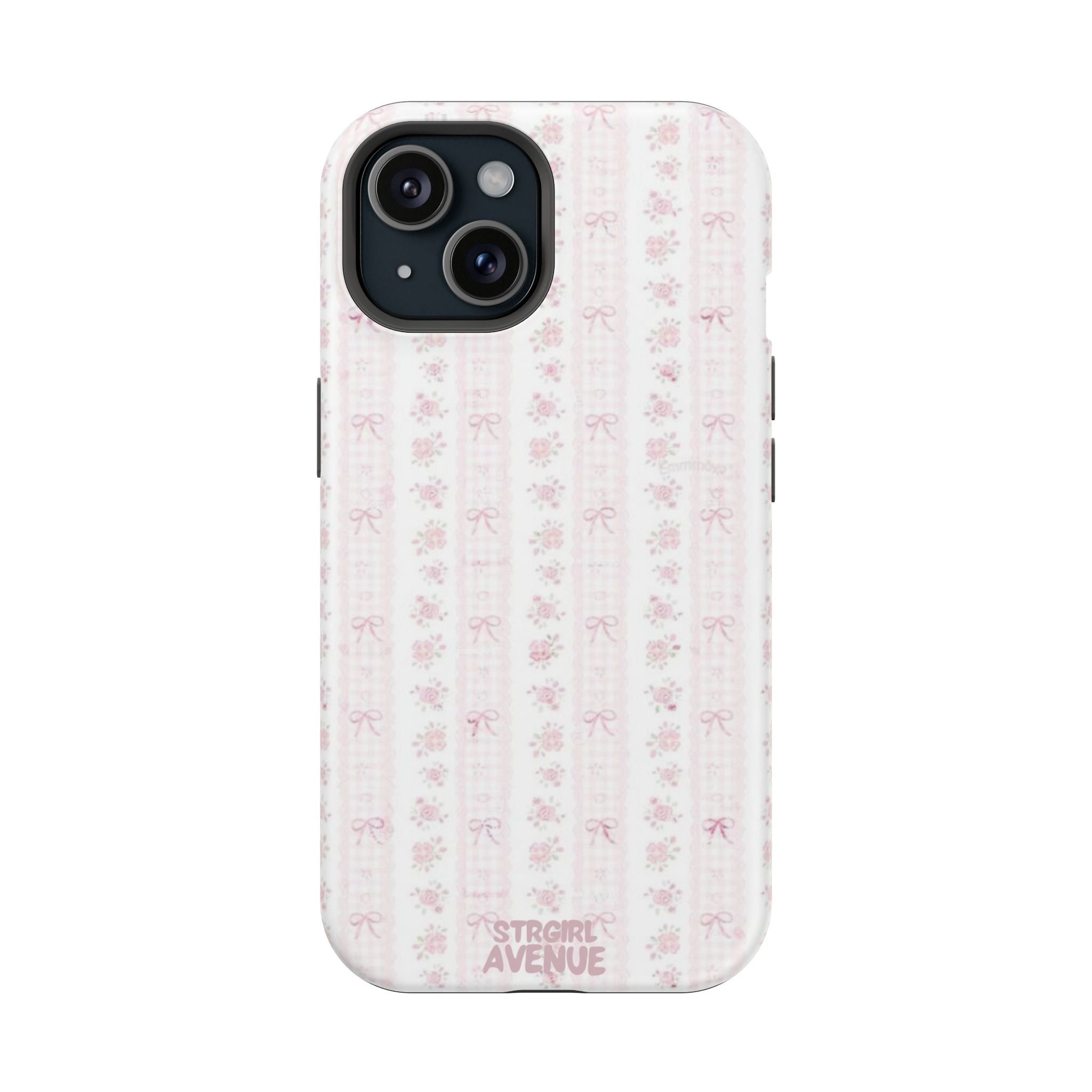 “Blush Bow Stripe” protective phone case