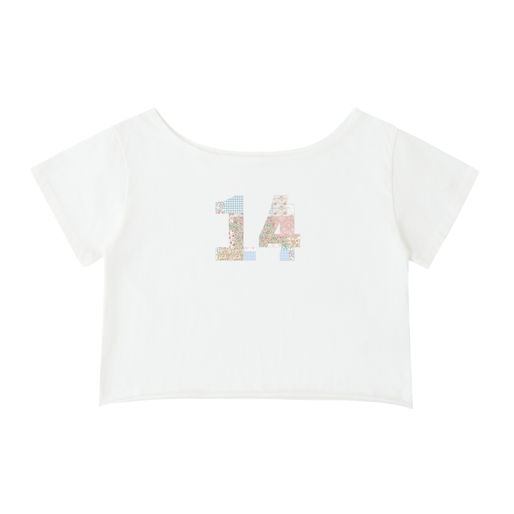 “Patchwork jersey” Off-Shoulder T-Shirt